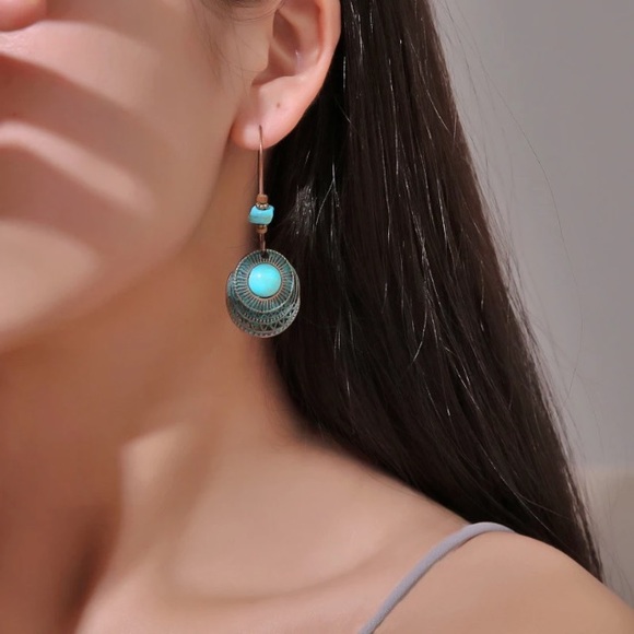 Vintage boho turquoise earrings - Picture 3 of 3
